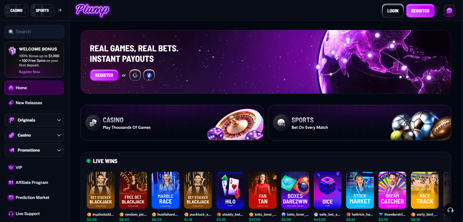 Plump casino • Web App